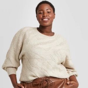 A New Day Textured Off-White Crew Neck Pullover Sweater XS